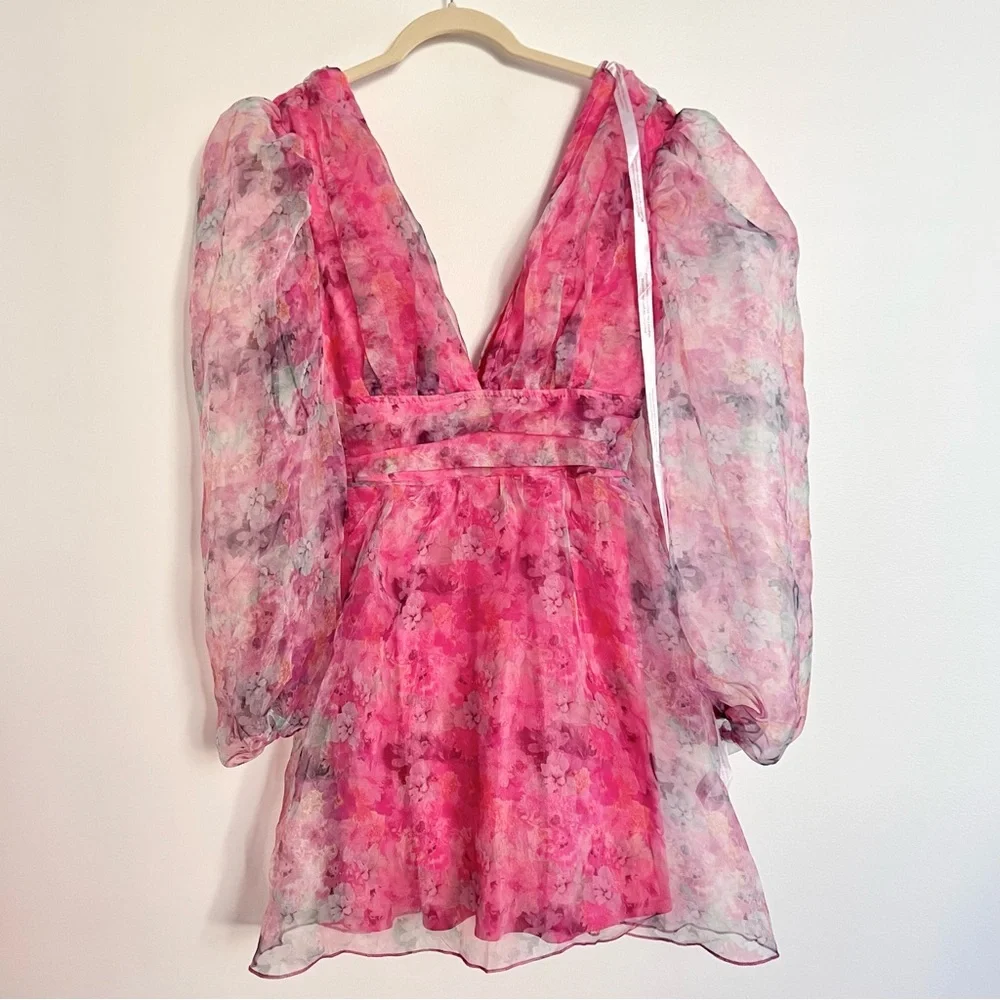 Selkie Style Pink Floral Mini coquette Barbie Puff Dress size 2 - Picture 1 of 10